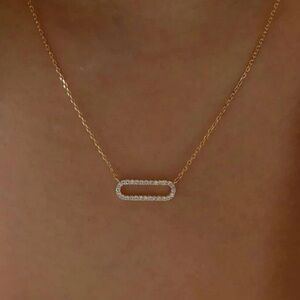 2$10 NEW! Rhinestone Decor Plate Necklace Rectangle Pendant Cute Boho Simple